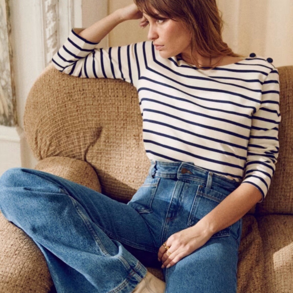 Sezane Bateau Neck Striped Top